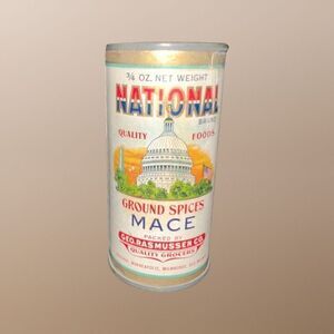 Vintage National Ground Spices Mace Paper Cylinder Spice Tin